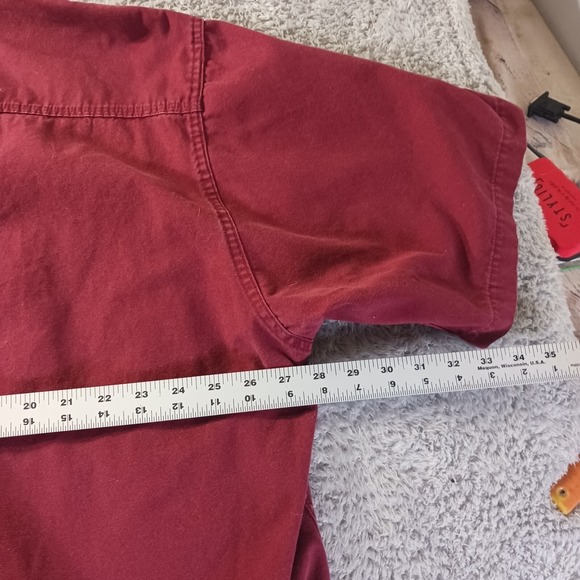 Cabela's 2XL Tall Button Down Denim Shirt Burgundy Workwear Outdoor Casual - Picture 7 of 8